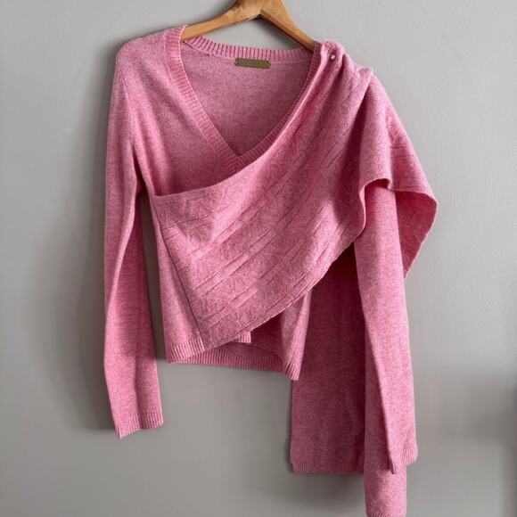 HELLESSY Colt Pink Cashmere Sweater with Shoulder Scarf Size Extra Small XS $850 - Picture 2 of 8